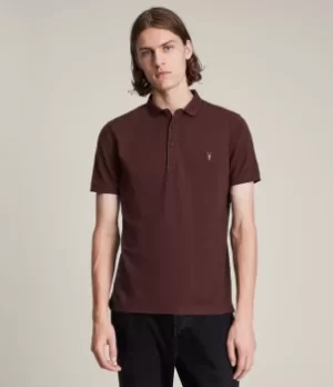 AllSaints Mens Reform Short Sleeve Polo Shirt, Charred RED, Size: S