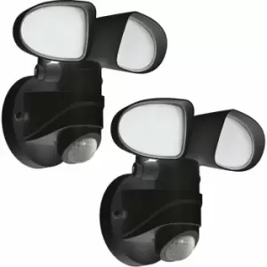 Loops - 2 pack IP44 Outdoor Wall Light & pir Sensor Black Plastic 6W LED Lamp