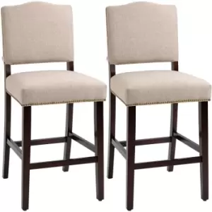 Homcom - Modern Fabric Bar Stools Set of 2 Bar Chairs with Back Footrest Beige