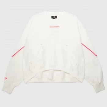 Converse Mixed Material Crew In White & Pink