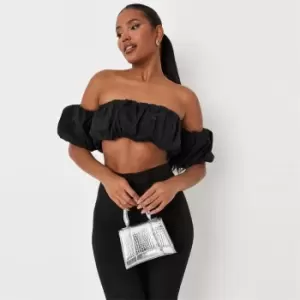 Missguided Coord Ruched Bardot Crop Top Jacquard - Black