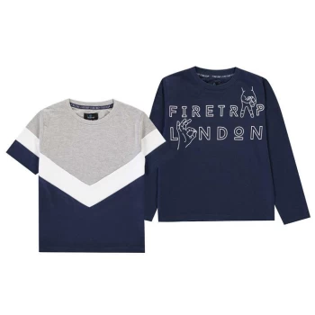 Firetrap 2 Pack T Shirt Junior Boys - Navy/Grey