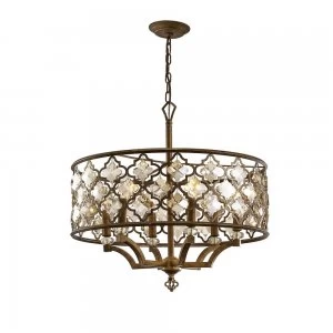 Cylindrical Ceiling Pendant 6 Light E14 Mocha, Teak Plated Crystal