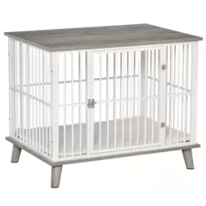 Pawhut Small To Medium Dog Crate And End Table - Grey