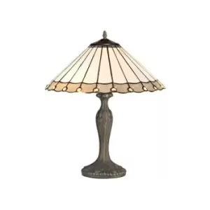 Luminosa Lighting - 2 Light Curved Table Lamp E27 With 40cm Tiffany Shade, Grey, Crystal, Aged Antique Brass