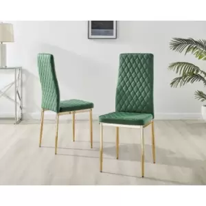 Furniturebox UK - Set of 4 Furniturebox Green Velvet Milan Dining Chairs With Gold Legs