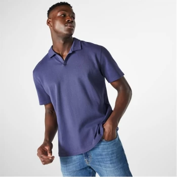 Jack Wills Open Neck Waffle Polo - Blue