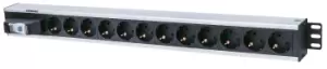 Vertical Rackmount 12-Way Power Strip - German Type - With Single Air Switch - No Surge Protection (Euro 2-pin plug) - Vertical - Aluminium - Black -