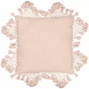 Thelinenyard - The Linen Yard Anko Marcrame 100% Cotton Tasselled Cushion Cover, Blush, 45 x 45 Cm