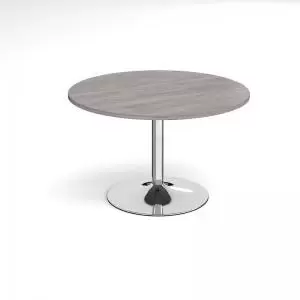 Trumpet base circular boardroom table 1200mm - chrome base and grey