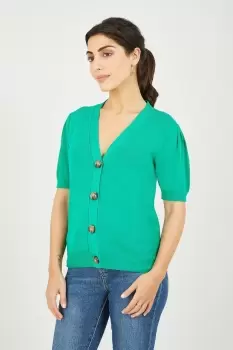 Green Short Sleeve Knitted Cardigan