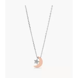 Fossil Womens Moon And Star Two-Tone Stainless Steel Necklace - 2-Tone