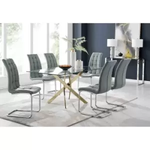 Furniture Box Leonardo 6 Gold Dining Table and 6 Grey Murano Chairs