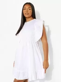 Boohoo Curve Ruffle Smock Dress - White, Size 20, Women