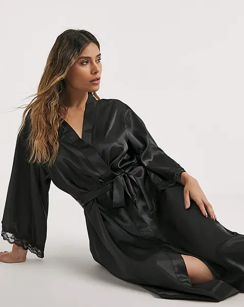 Boux Avenue Boux Avenue Amelia Satin & Lace Robe Black Female L QV70703