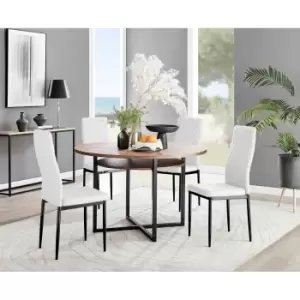 Furniture Box Adley Brown Wood Storage Dining Table and 4 White Milan Black Leg Chairs