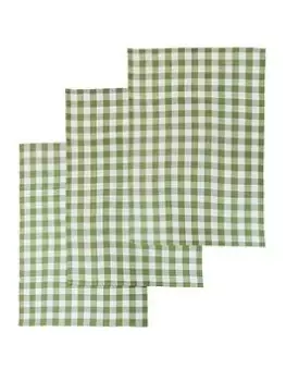 Premier Housewares Doro Set Of 3 Check Tea Towels - Green And White