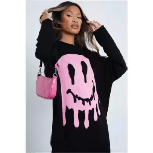 I Saw It First Pink Oversized Smiley Face Knitted Jumper - Pink