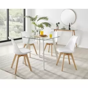 Furniturebox UK - Furniturebox Seattle Glass and White Leg Square Dining Modern Industrial Dining Table & 4 White Stockholm Wooden Leg Faux Leather