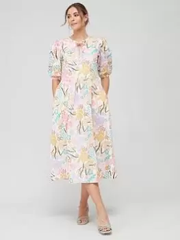 Barbour Delphinium Botanical Print Poplin Smock Midi Dress - Multi, Size 8, Women