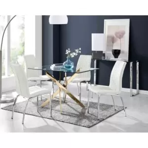 Furniture Box Leonardo 4 Gold Dining Table and 4 White Isco Chairs