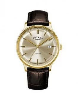 Rotary Rotary Avenger Gold Sunray Date Dial Brown Leather Strap Mens Watch