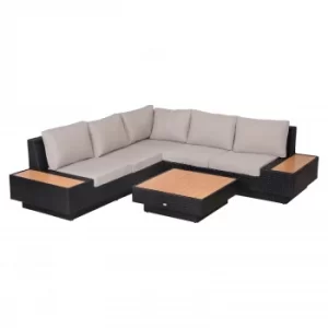 Outsunny 4Pcs Sectional Rattan Sofa Garden Furniture Set Coffee Table Chairs Loveseat Outdoor w/ Cushion Outdoor Patio