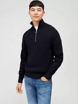 Armani Exchange Ribbed Quarter Zip Knitted Jumper - Navy, Size L, Men