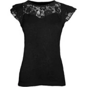 Spiral Womens GOTHIC ELEGANCE Lace Layered Cap Sleeve Top - Black