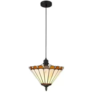 Luminosa Lighting - 1 Light Uplighter Ceiling Pendant E27 With 30cm Tiffany Shade, Amber, Crystal, Black