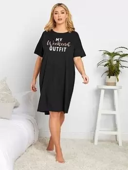 Yours My Weekend Outfit Oversize Sleeptee - Black, Size 14-16, Women