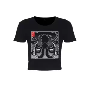 Unorthodox Collective Womens/Ladies Oriental Octopus Crop Top (L) (Black/White)