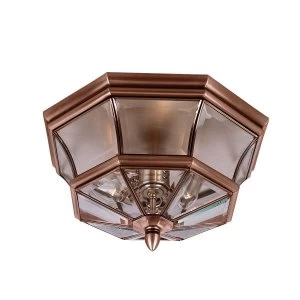 3 Light Flush Mount - Aged Copper, E14