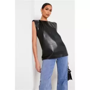 I Saw It First Black Faux Leather Shoulder Pad Sleeveless Top - Black