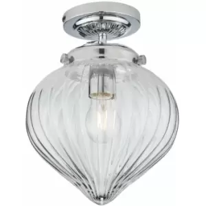 Loops - Decorative Flush Bathroom Ceiling Light Fitting - Clear Ribbed Glass Shade