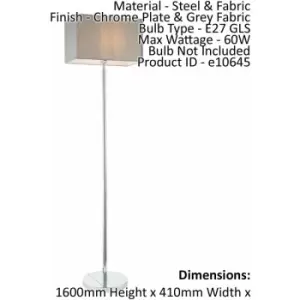 Loops - Floor Lamp Light Chrome & Grey Fabric 60W E27 Standing Base & Shade e10645