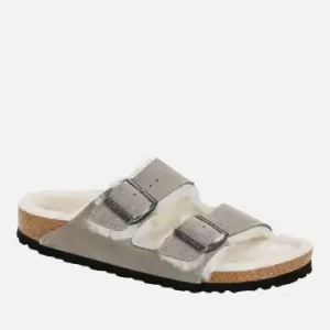 Birkenstock Womens Arizona Slim Fit Shearling Double Strap Sandals - Stone Coin - EU 38/UK 5