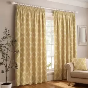 Paoletti Olivia Embroidered Pencil Pleat Curtains (Pair) Polyester Citron (229X229Cm)