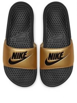 Nike Benassi Jdi, Black/Gold, Size 5.5, Women