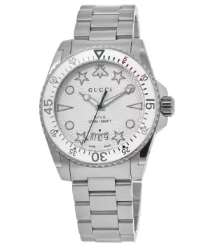 Gucci Dive 40mm Silver & White Steel Mens Watch YA136336 YA136336