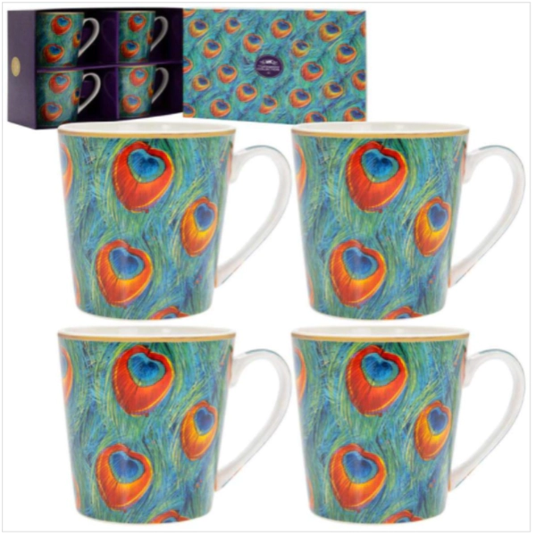 Peacock Mugs Set Of 4 By Lesser & Pavey