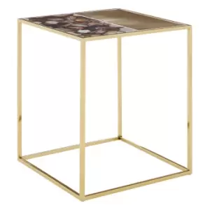 Square Side Table in Agate and Gold Frame