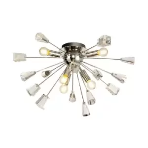 Semi Flush Ceiling Sputnik , 6 Light E14, Polished Nickel, Crystal - Luminosa Lighting