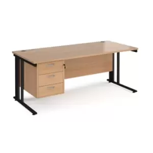 Office Desk Rectangular Desk 1800mm With Pedestal Beech Top With Black Frame 800mm Depth Maestro 25 MCM18P3KB