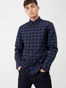 Fred Perry Tartan Shirt - Navy, Midnight Blue, Size L, Men