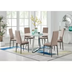 Santorini White Round Dining Table And 6 Cappuccino Milan Black Leg Chairs - Cappuccino