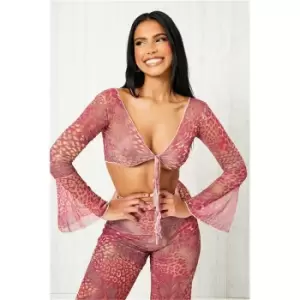 I Saw It First Pink Animal Print Mesh Wrap Beach Top - Pink