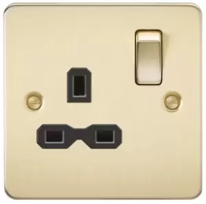 KnightsBridge Flat plate 13A 1G DP switched socket - brushed brass with Black insert