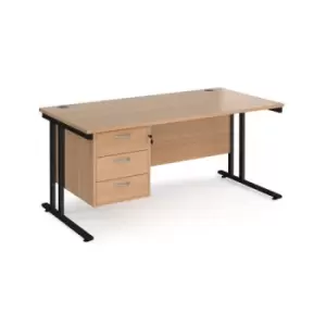 Office Desk Rectangular Desk 1600mm With Pedestal Beech Top With Black Frame 800mm Depth Maestro 25 MC16P3KB