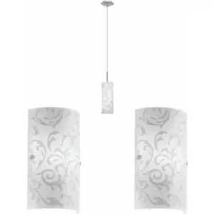 Ceiling Pendant Light & 2x Matching Wall Lights Satin Nickel Floral Glass Lamp